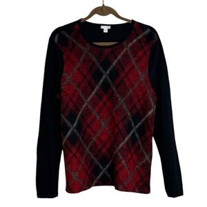 J. Jill Sweater Large Angora Look Fuzzy Argyle Red Black